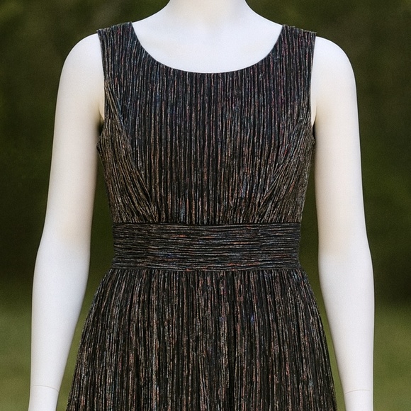 Black Metallic Pleated Tiered Dress - Picture 1 of 3